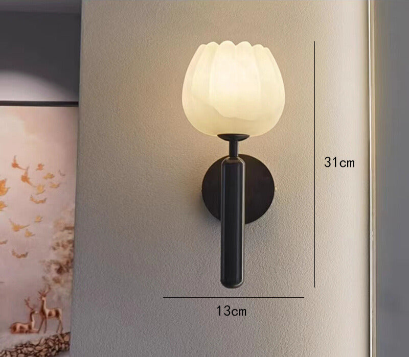 Aurelia Marble Rose Wall Light With Delicate Rose Shade, Classic Marble Wall Lamp