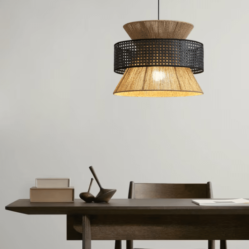 Kinari ručně vyráběné závěsné světlo z konopného lana inspirované japonským designem