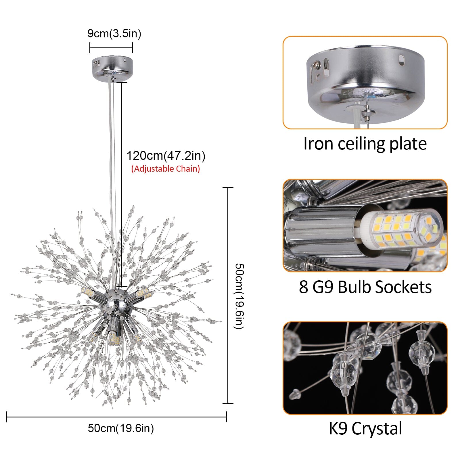 Lámpara Colgante de Cristal AstraLume Diente de León con Altura Ajustable