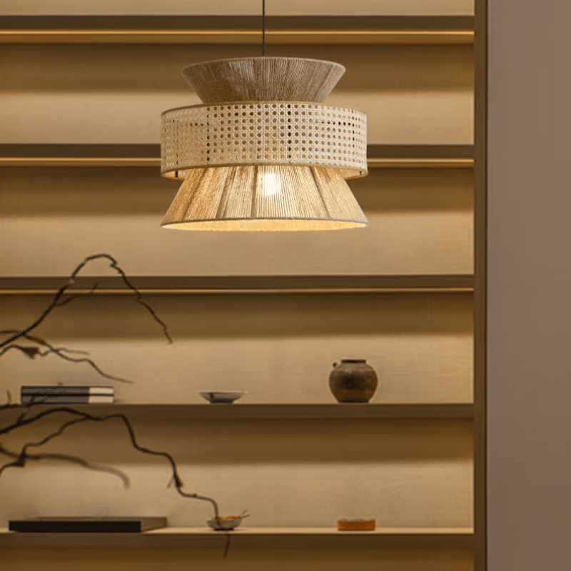 Kinari ručně vyráběné závěsné světlo z konopného lana inspirované japonským designem