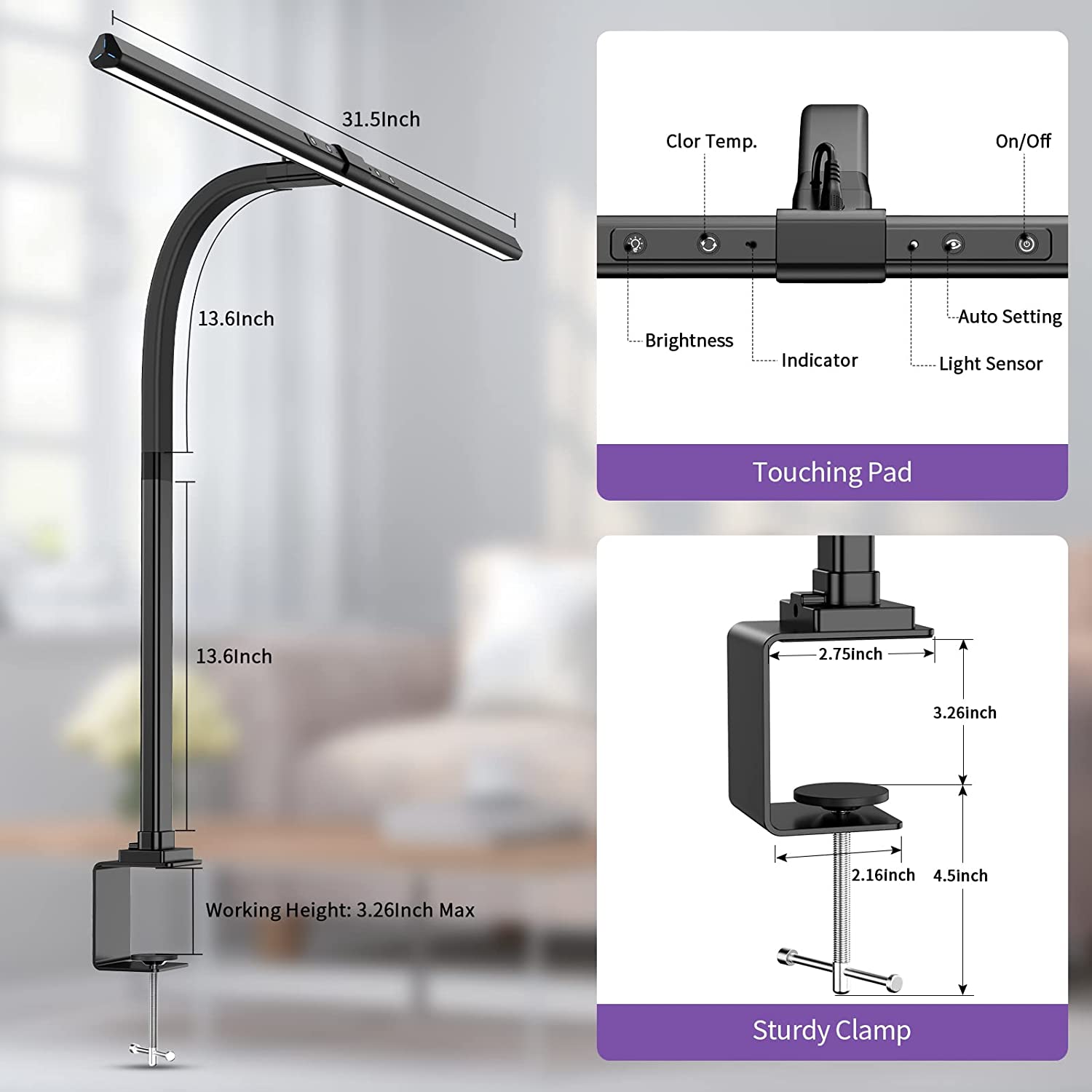 Stolní lampa NovaClamp LED poskytuje jasné pracovní osvětlení pro váš domácí kancelář a studium