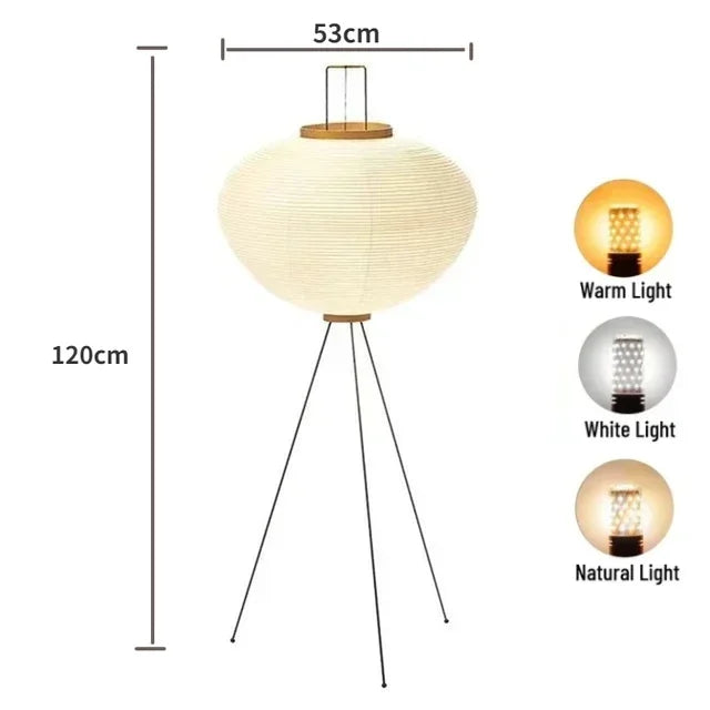 Stojací lampa SoraLum s rýžovým papírem a japonským Wabi Sabi světlem pro domácí atmosféru