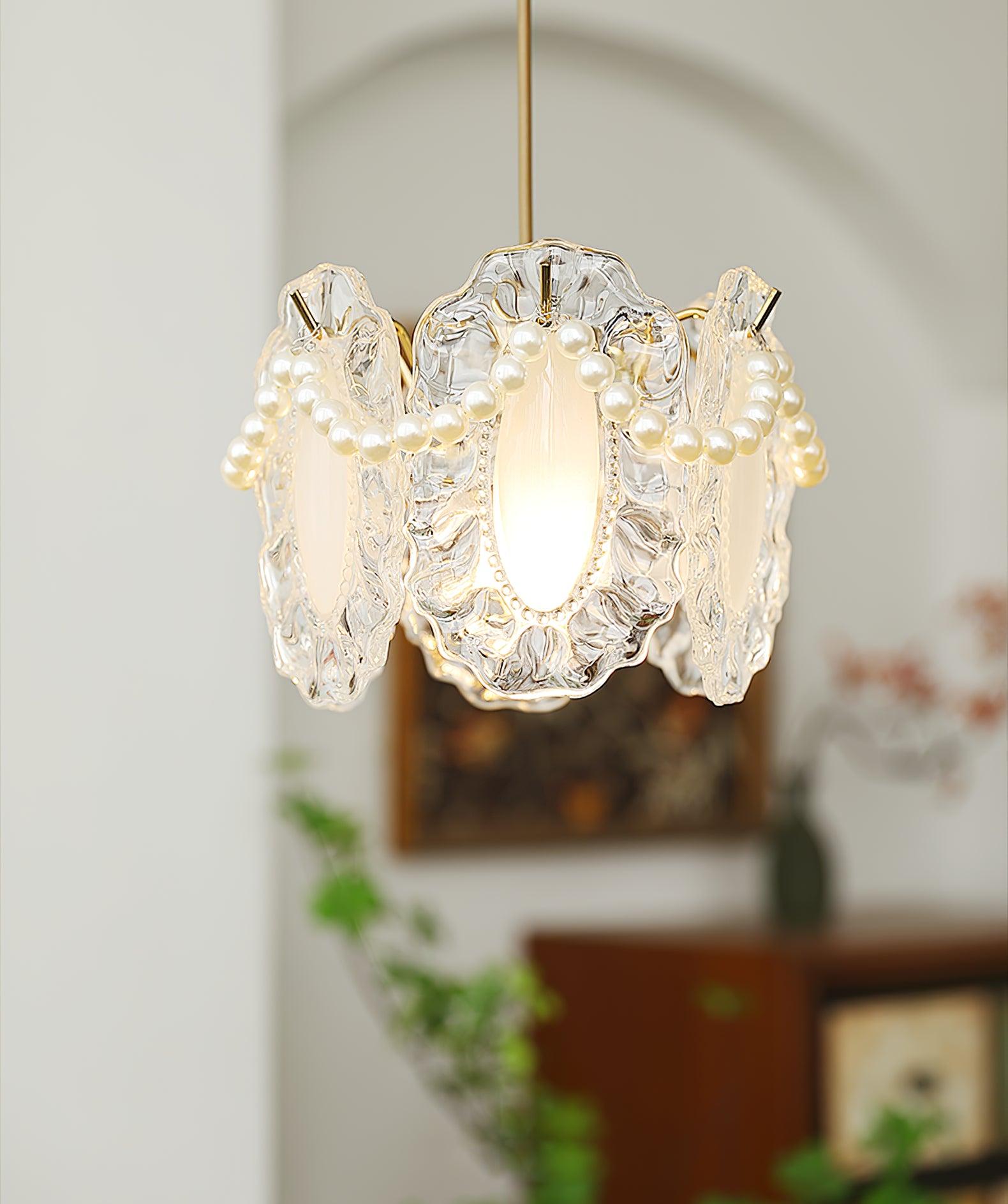 Lampada a sospensione in vetro floreale con compatibilità LED ispirata alla natura