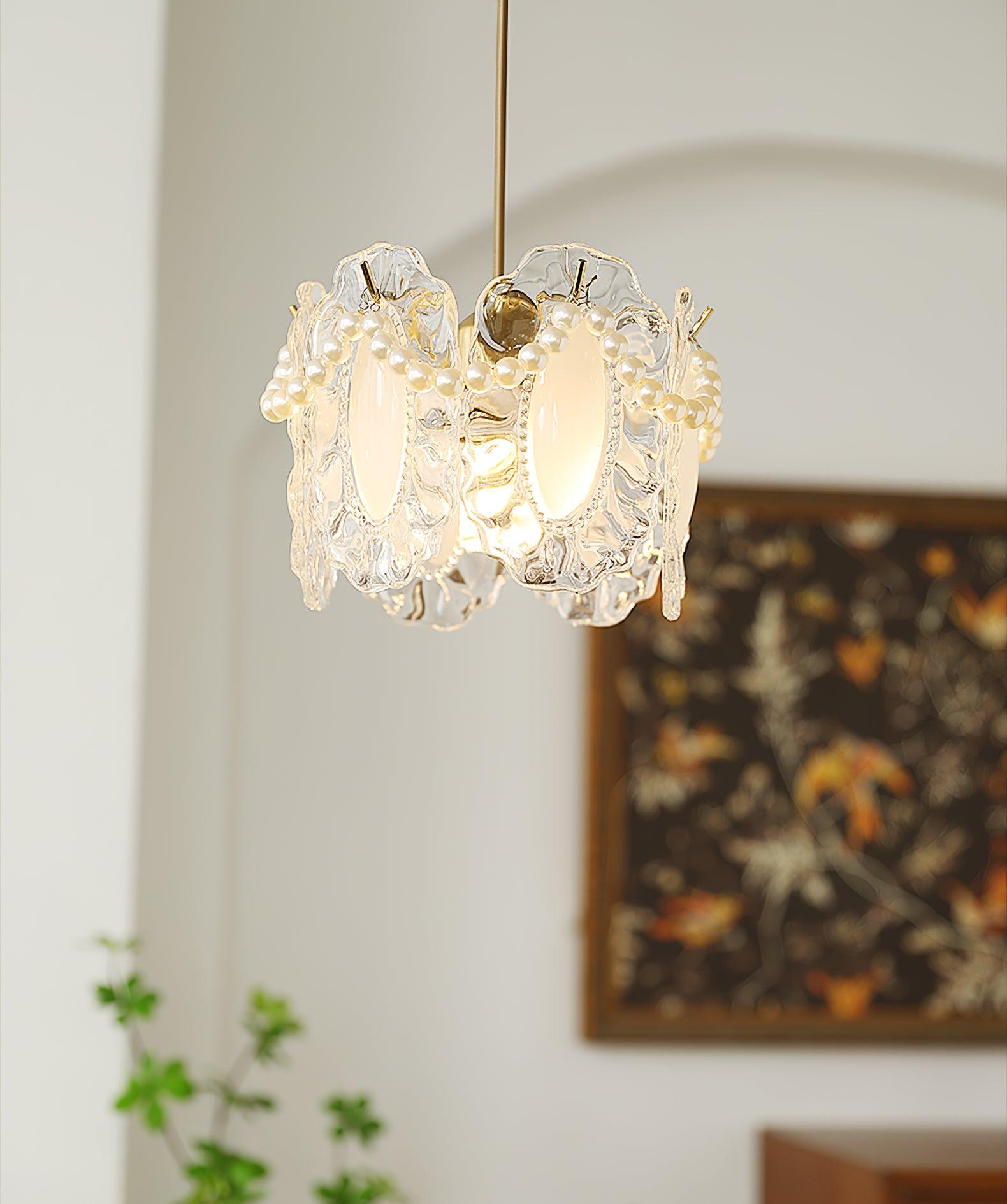 Lampada a sospensione in vetro floreale con compatibilità LED ispirata alla natura