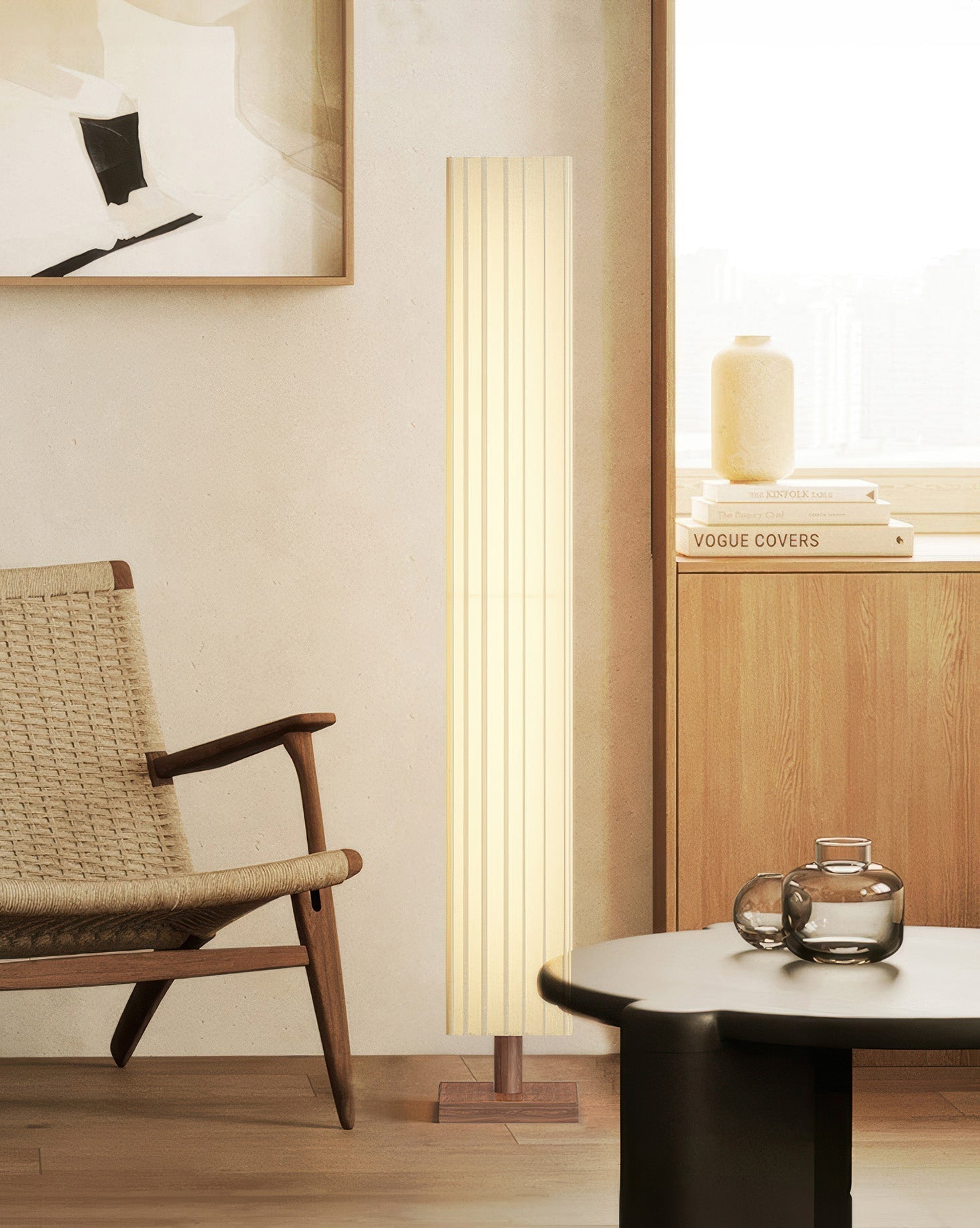 Lámpara de pie Nirela Wabi-Sabi para sala de estar y rincón de lectura, acento elegante para el hogar