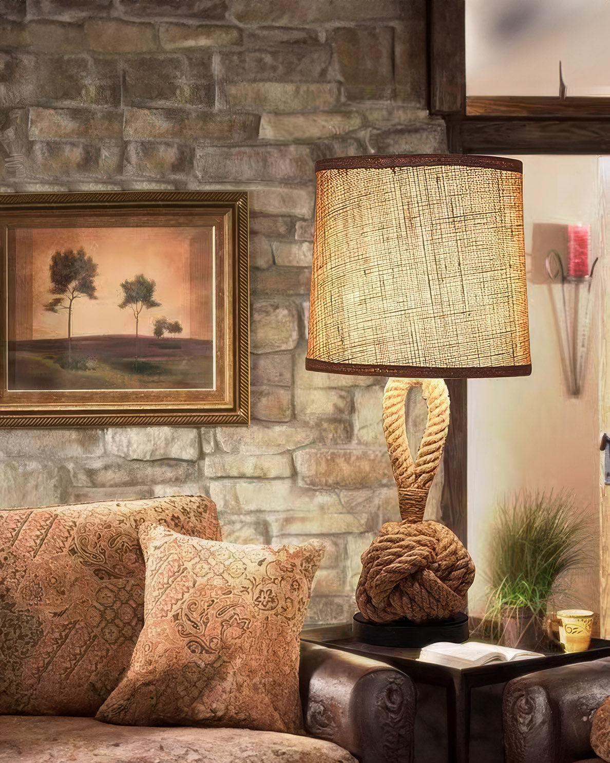 Hemp Rope Table Lamp With Linen Shade And E27 Socket By Lumenara