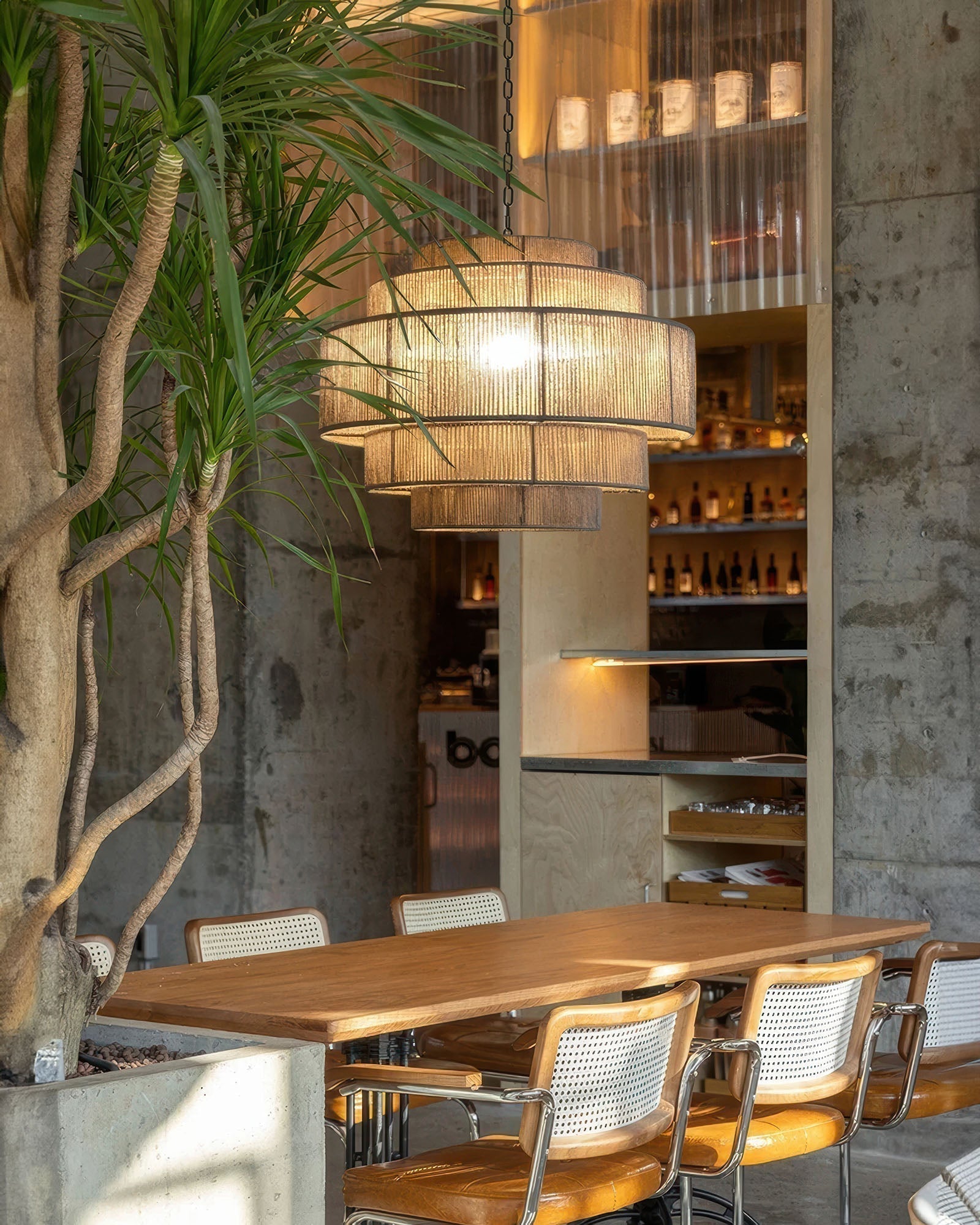 AuroraWeave Rattan Chandelier, Handwoven With Natural Hemp Rope Accents