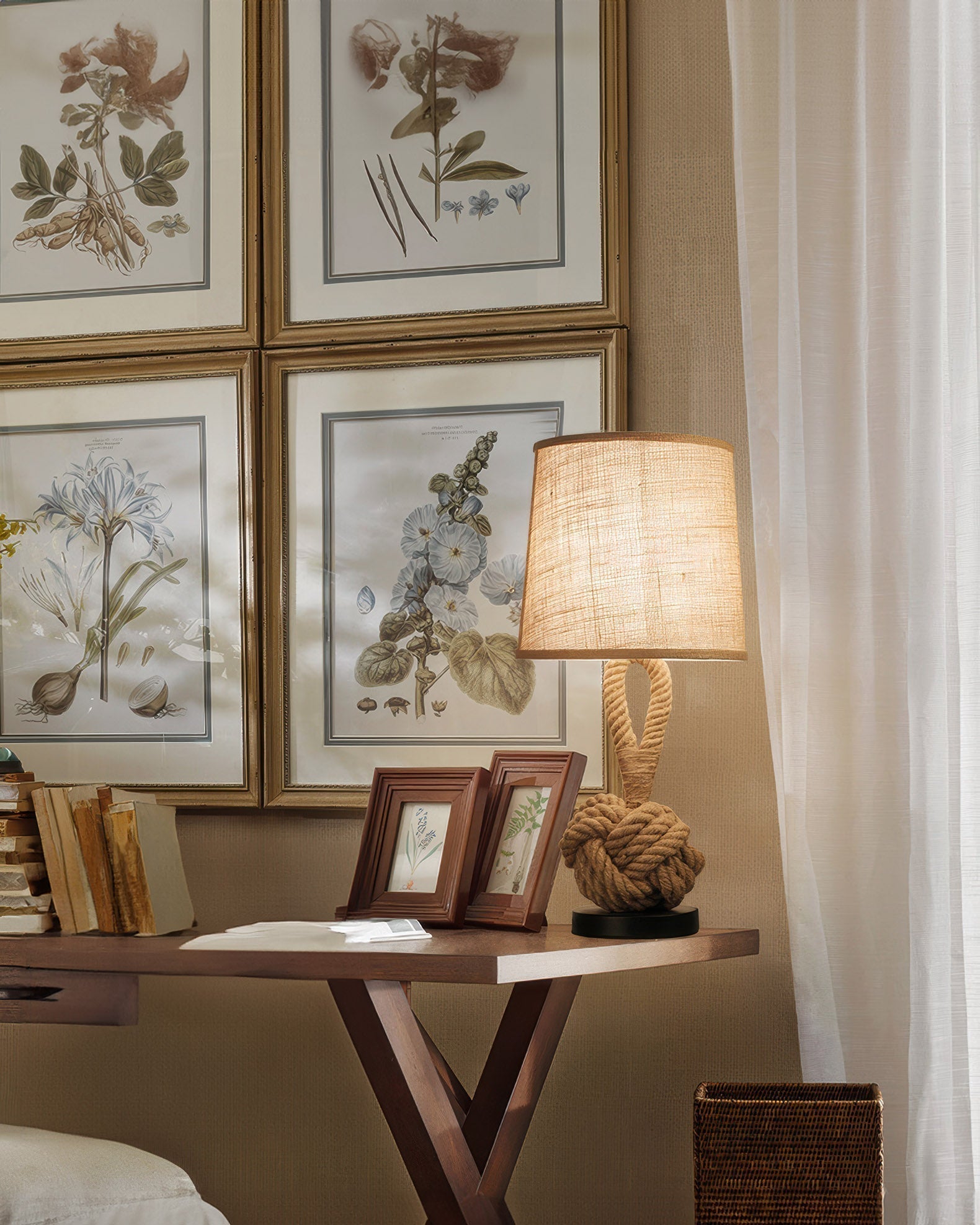 Hemp Rope Table Lamp With Linen Shade And E27 Socket By Lumenara