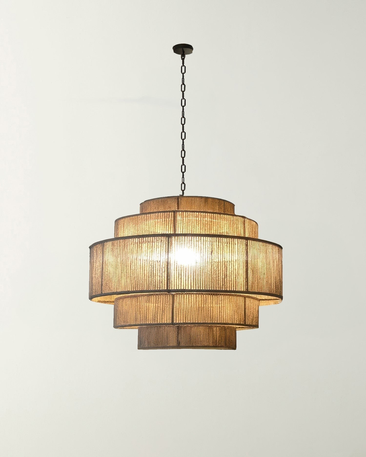 AuroraWeave Rattan Chandelier, Handwoven With Natural Hemp Rope Accents