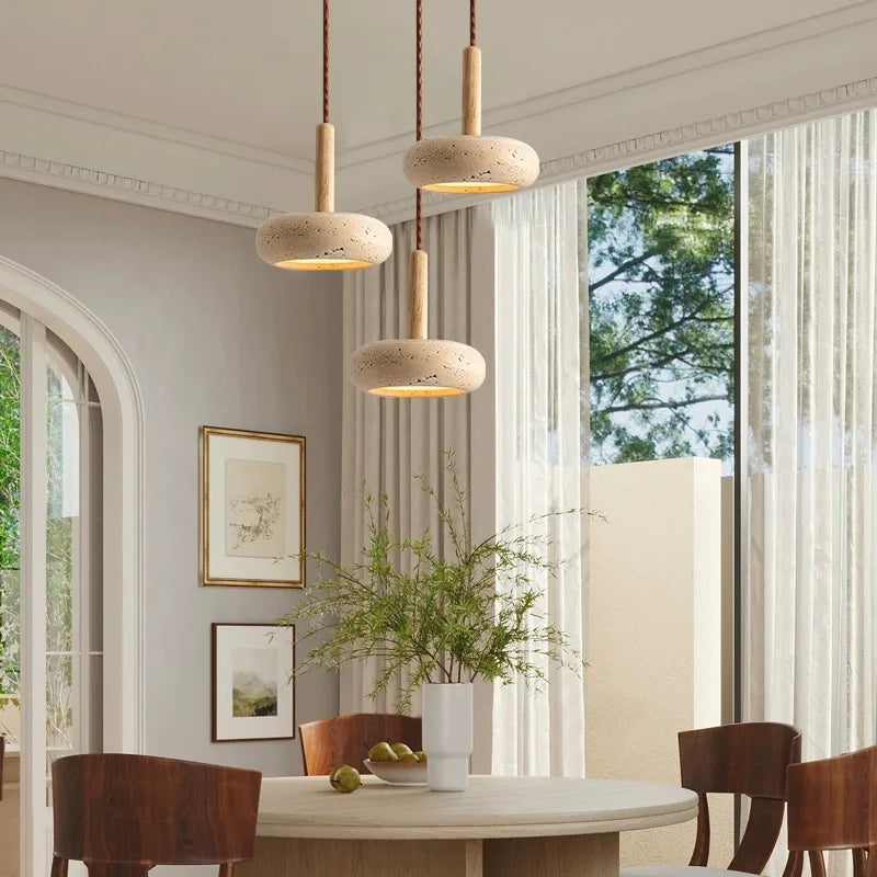 Japanese Stone Wood Chandelier By Lorrenna With Moisture-Resistant Finish
