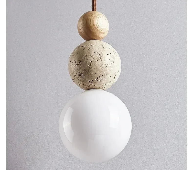 Solara kő- és fa függeszték lámpa wabi sabi stílusban, finom világításhoz és dekorációhoz