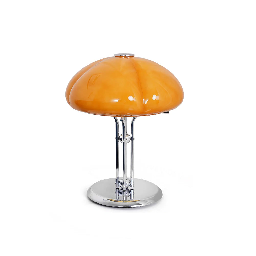 Lampe de table Bauhaus en verre ambre Aurelia en forme de champignon avec une lueur douce