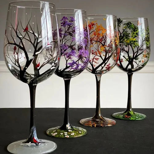 Hand-Painted Four Seasons Wine Glass for Elegant Moments