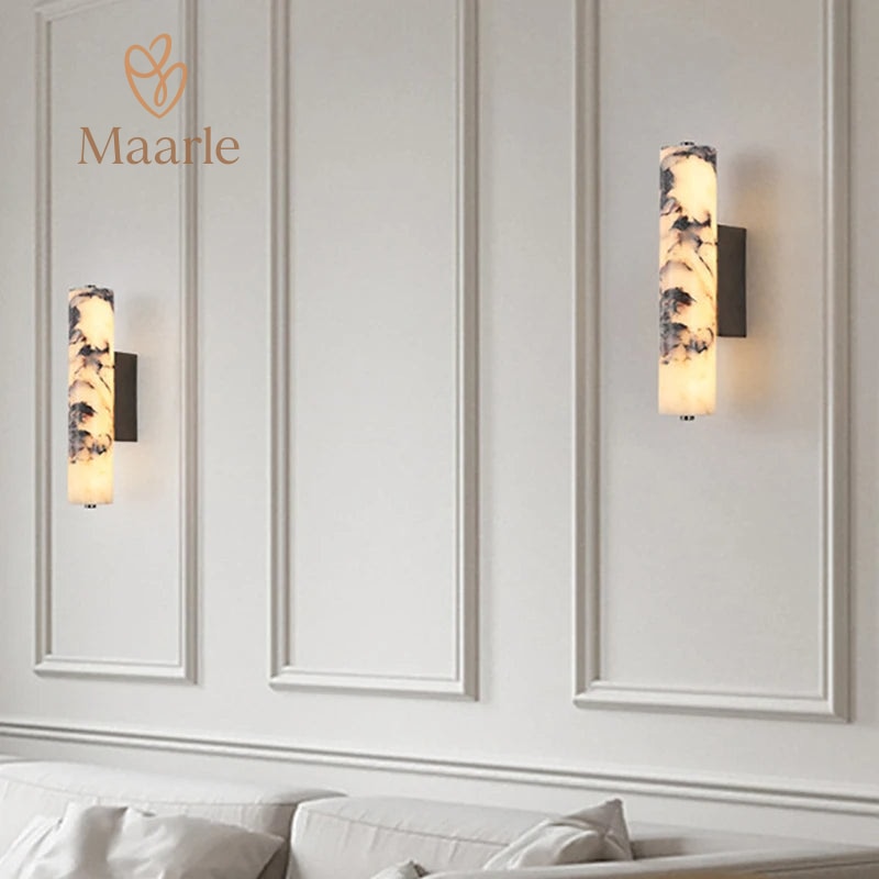 Marvello | מנורת קיר גלילית משיש טבעי לחדר שינה ומדרגות