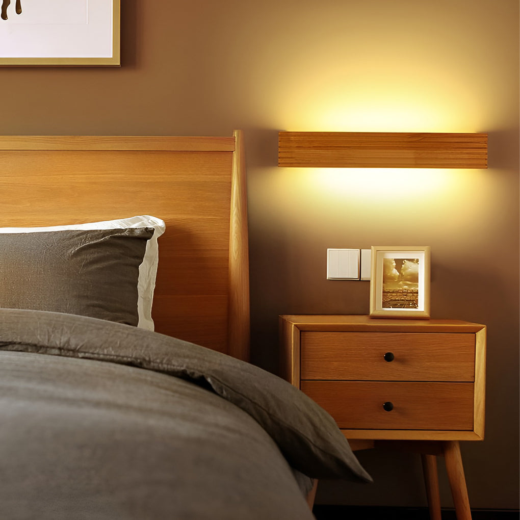 Wood LED Mirror Wall Light From Aurelo Rectangular Waterproof