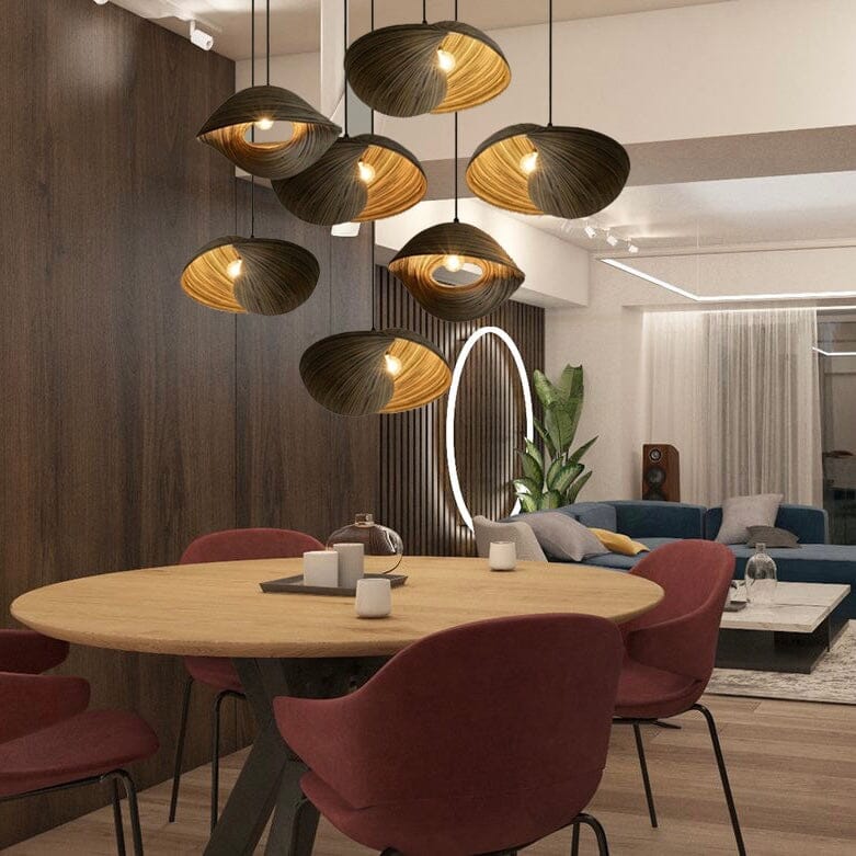 Lampada a sospensione in guscio di bambù Aurela, artigianale del Sud-est asiatico, lampada decorativa