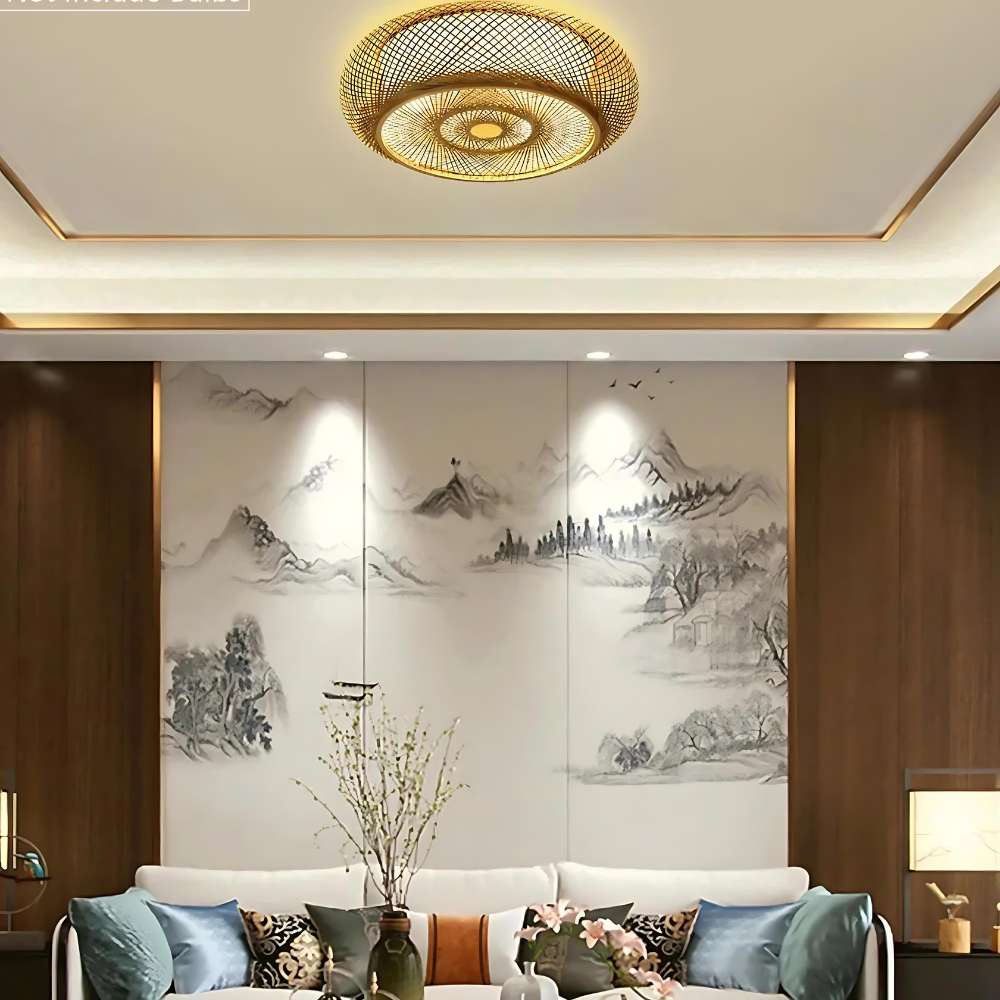 AiraWeave Bambus-Deckenleuchte Handgewebt für Boho- und Skandinavische Innenräume