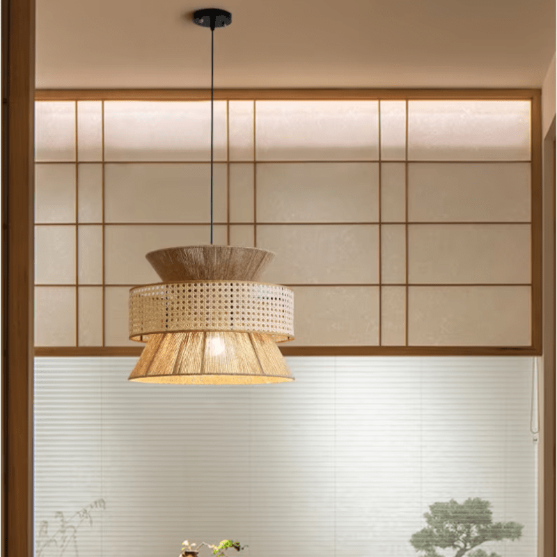Kinari ručně vyráběné závěsné světlo z konopného lana inspirované japonským designem