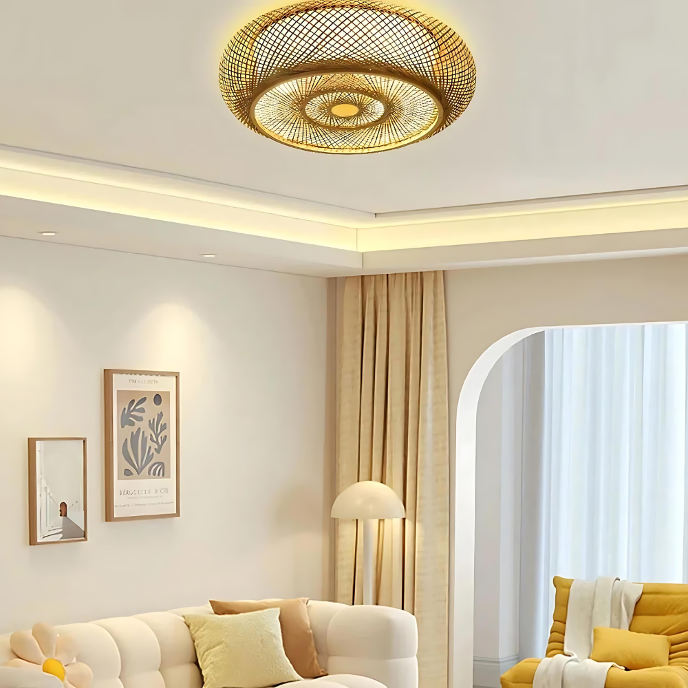 AiraWeave Bambus-Deckenleuchte Handgewebt für Boho- und Skandinavische Innenräume