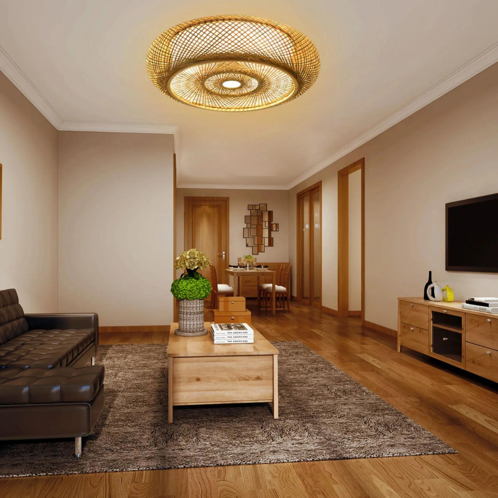 AiraWeave Bambus-Deckenleuchte Handgewebt für Boho- und Skandinavische Innenräume