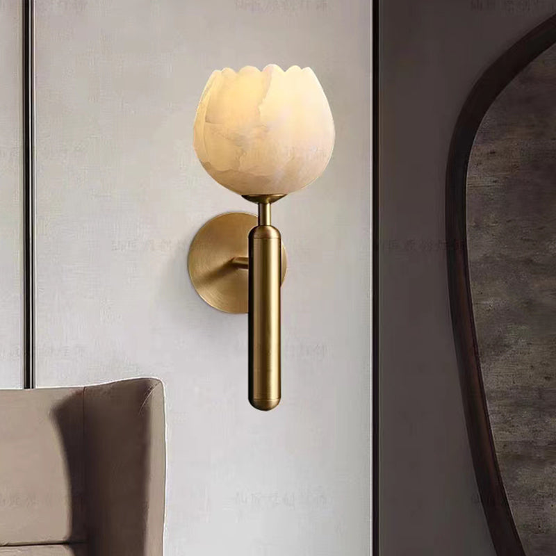 Aurelia Marble Rose Wall Light With Delicate Rose Shade, Classic Marble Wall Lamp