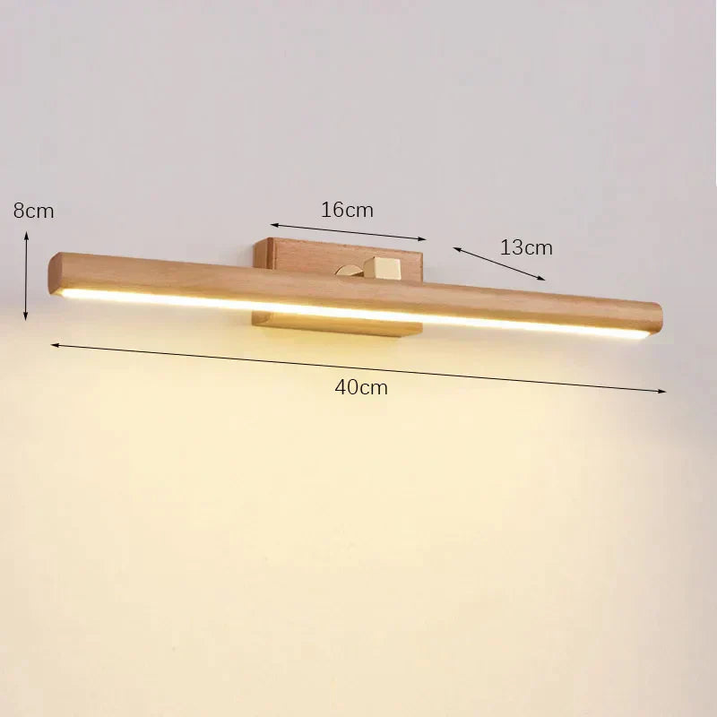 Luz de tocador artesanal BirchGlow de nogal negro con un brillo cálido y suave para baños