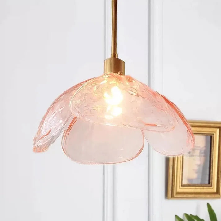 Lámpara colgante de vidrio PetalGlow para mesita de noche con suave luz ambiental