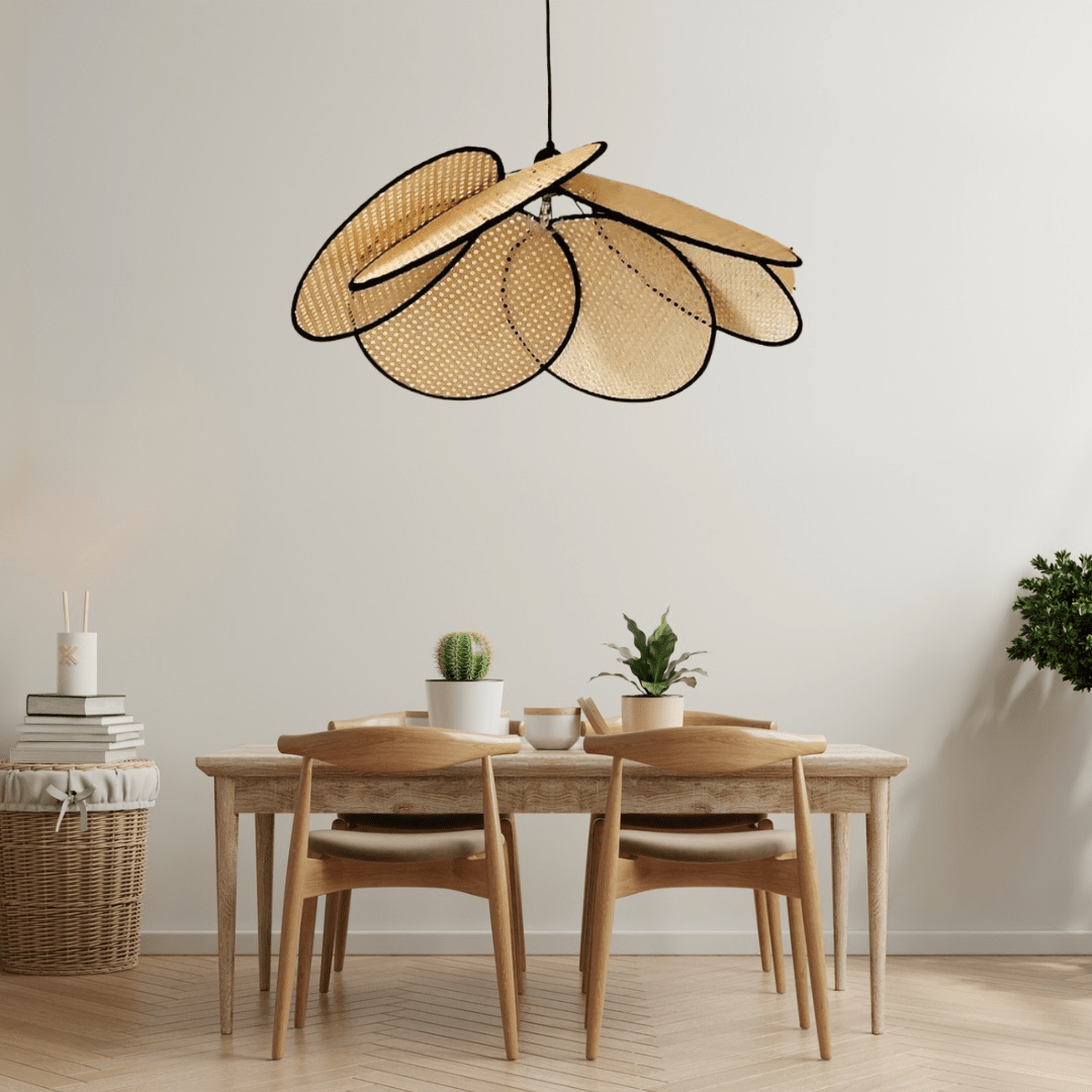 Rustic Ambience Handwoven Pendant Light With Aurelia Leaf Rattan Chandelier