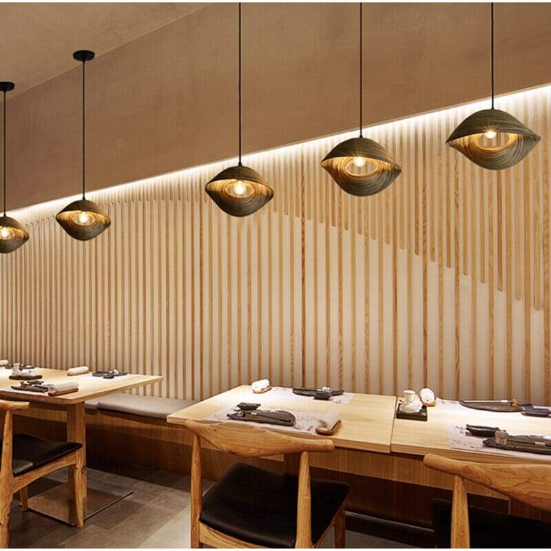 Lampada a sospensione in guscio di bambù Aurela, artigianale del Sud-est asiatico, lampada decorativa