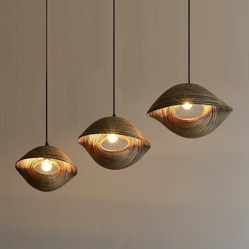 Lampada a sospensione in guscio di bambù Aurela, artigianale del Sud-est asiatico, lampada decorativa