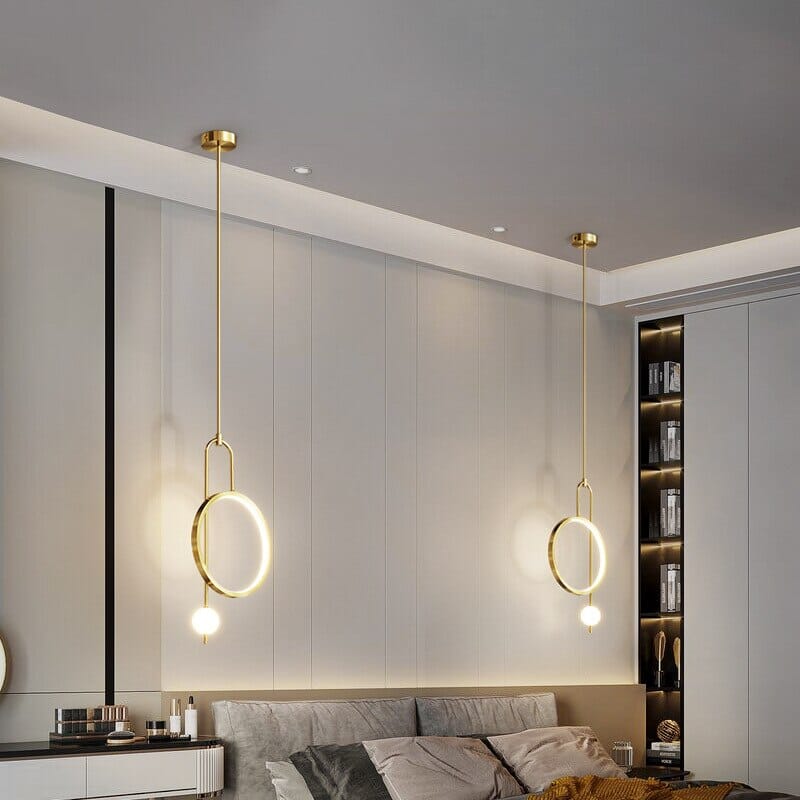 LumaHalo Elegante Lampada a Sospensione Anello Oro per Illuminazione Ambientale Interna