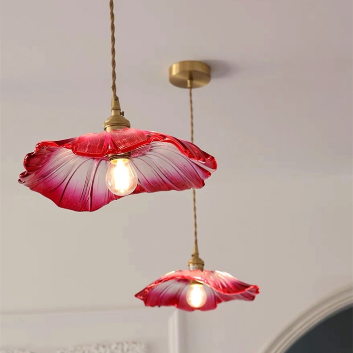 Lámpara Colgante de Vidrio AuroraPetal con Luz Cálida Suave para Dormitorio Estilo Vintage