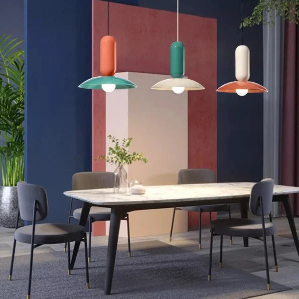 Lampada a sospensione frisbee Macaron colorata con portalampada E27 design moderno Luma