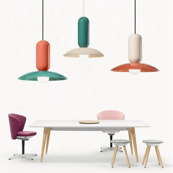 Lampada a sospensione frisbee Macaron colorata con portalampada E27 design moderno Luma