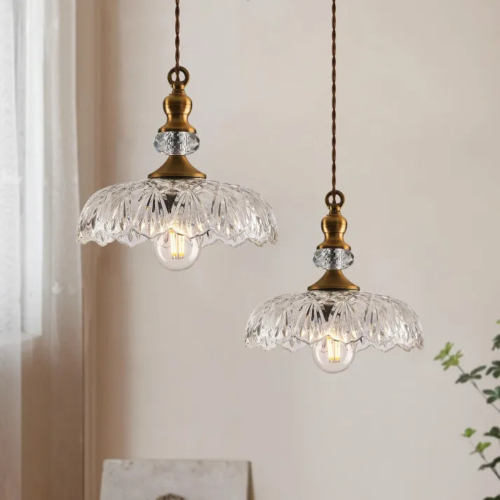 Suspension îlot de cuisine mini Quorra en verre et métal style rétro