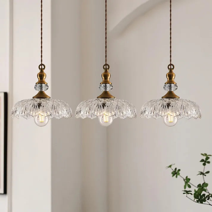 Suspension îlot de cuisine mini Quorra en verre et métal style rétro