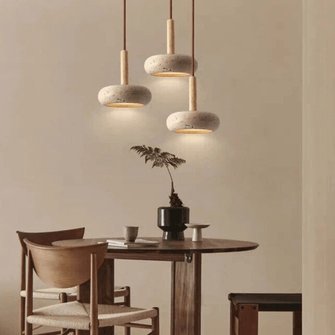 Japanese Stone Wood Chandelier By Lorrenna With Moisture-Resistant Finish