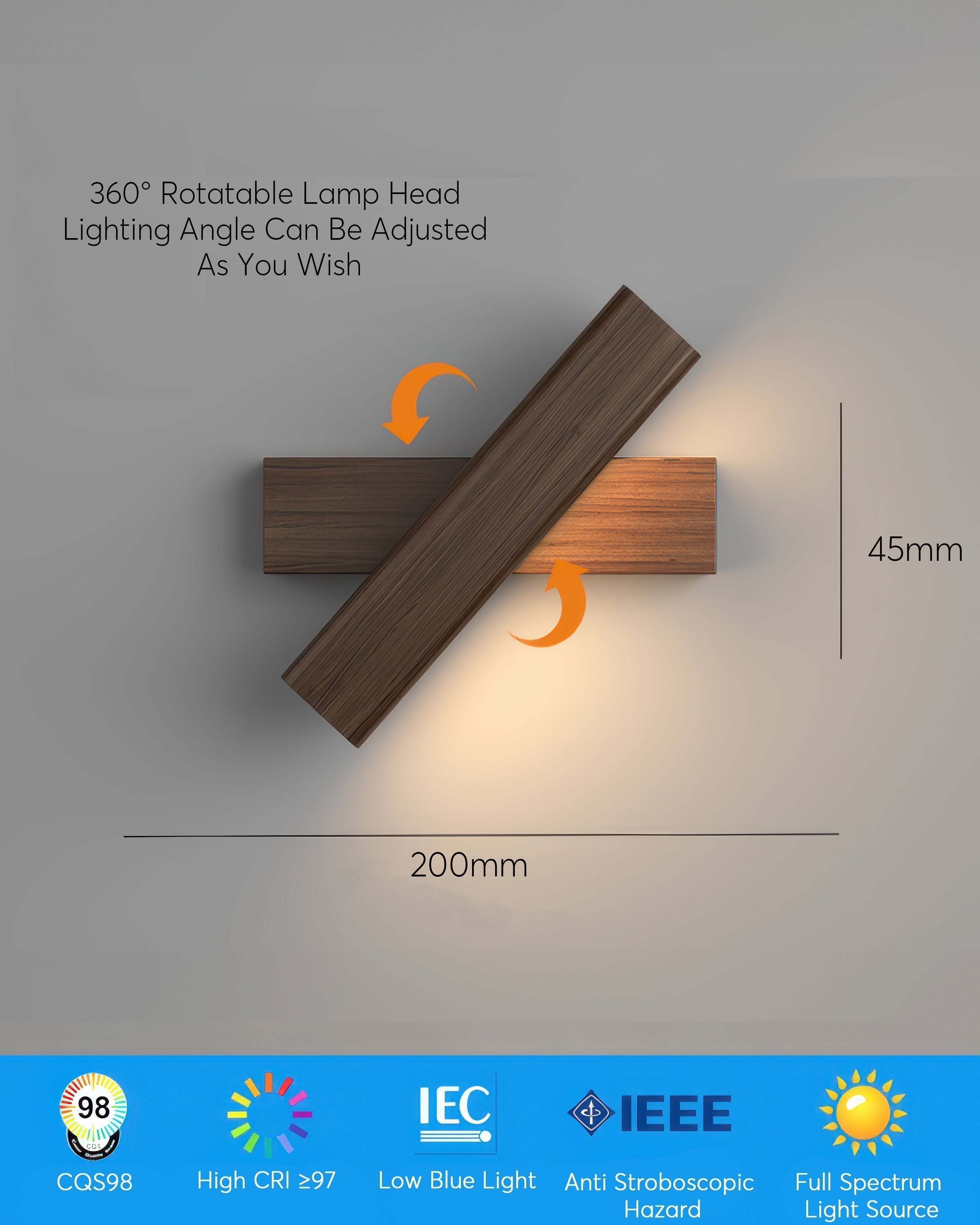 Lámpara de pared Eldara con textura de madera nórdica y brazo ajustable giratorio Estilo escandinavo