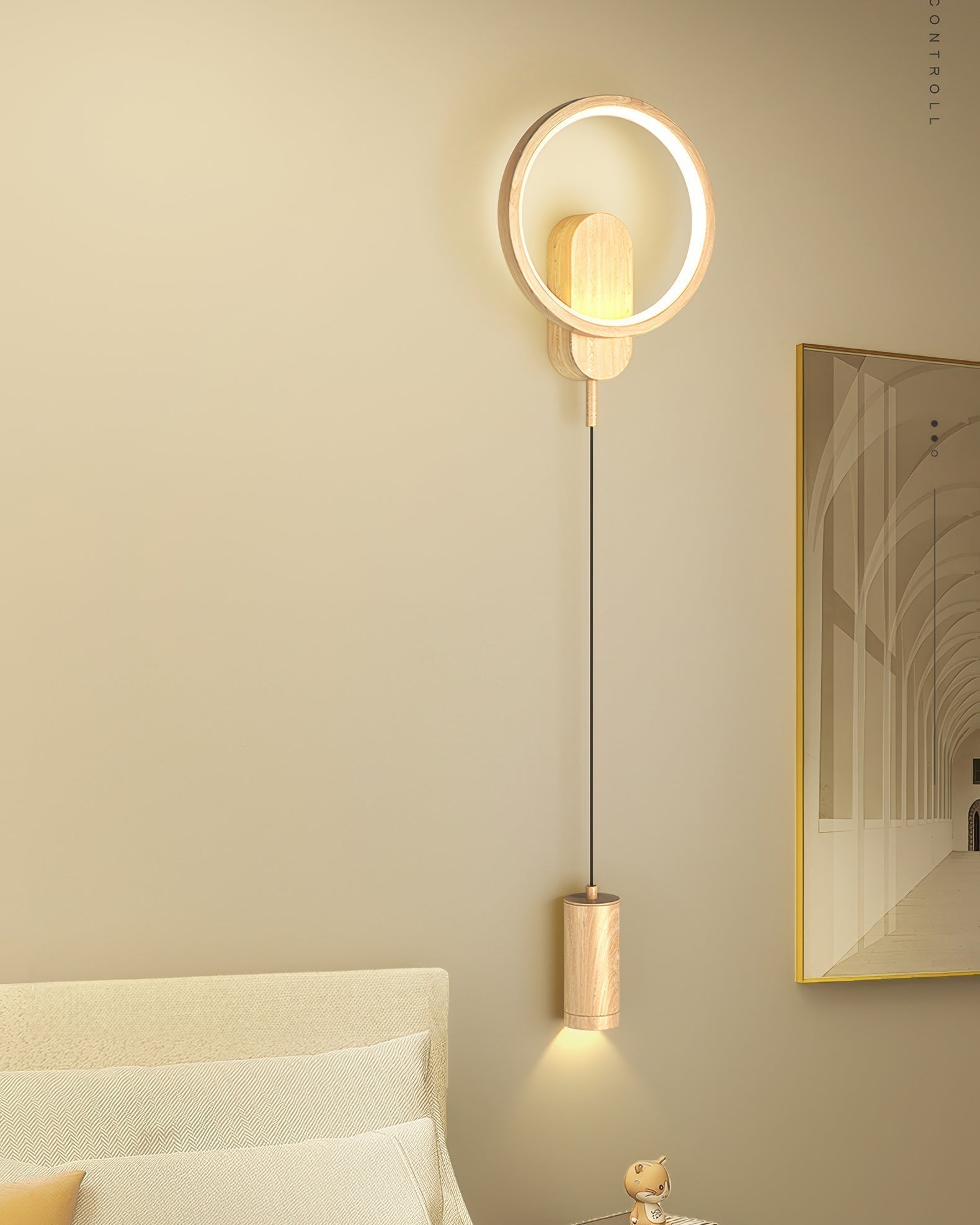 Lámpara de Pared Nórdica Kairoa con Vetado de Madera e Influencia Japonesa para Ambiente Acogedor
