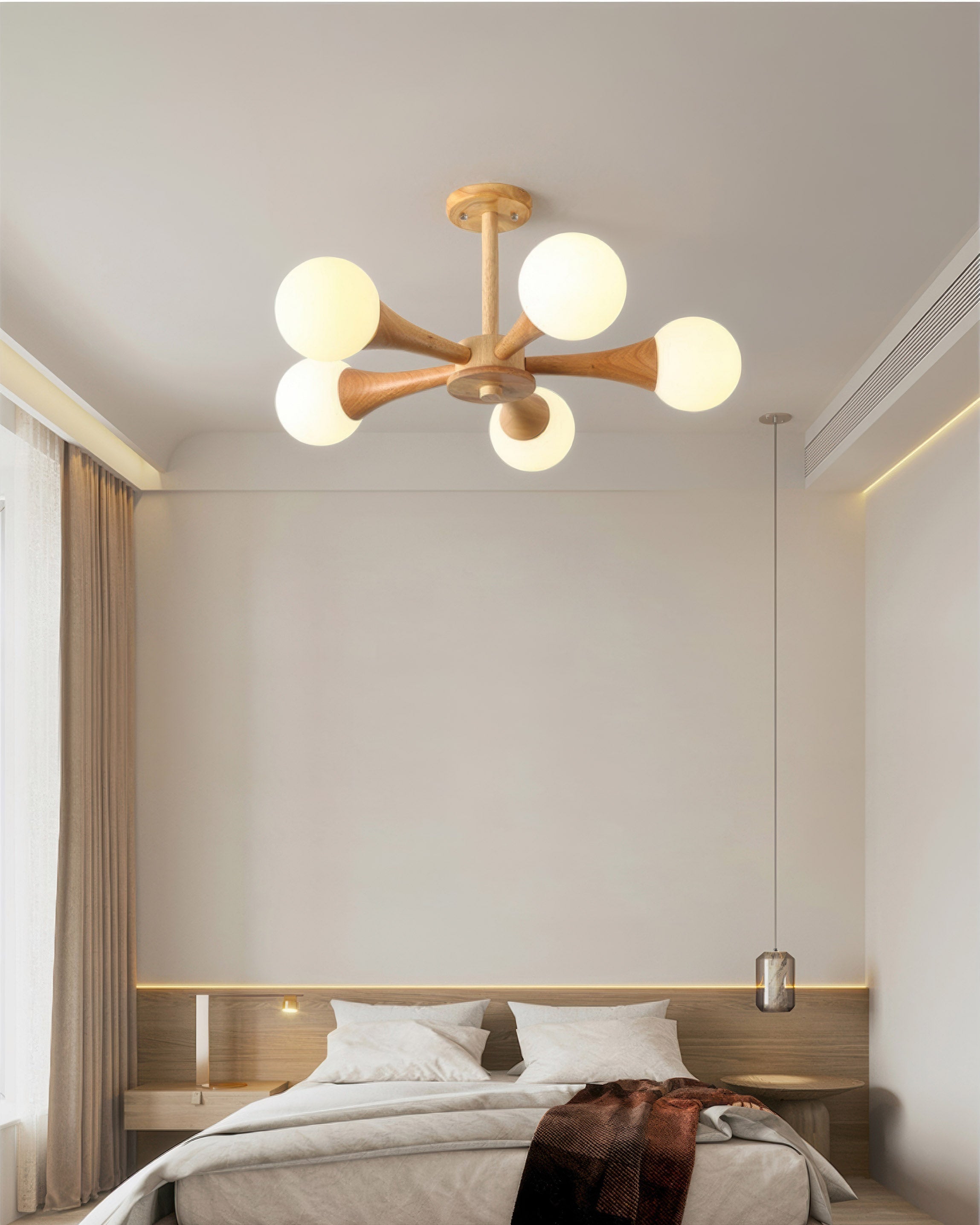 Závěsná lampa Nordic Walnut Finish od LumaHaven s nastavitelným teplým světlem