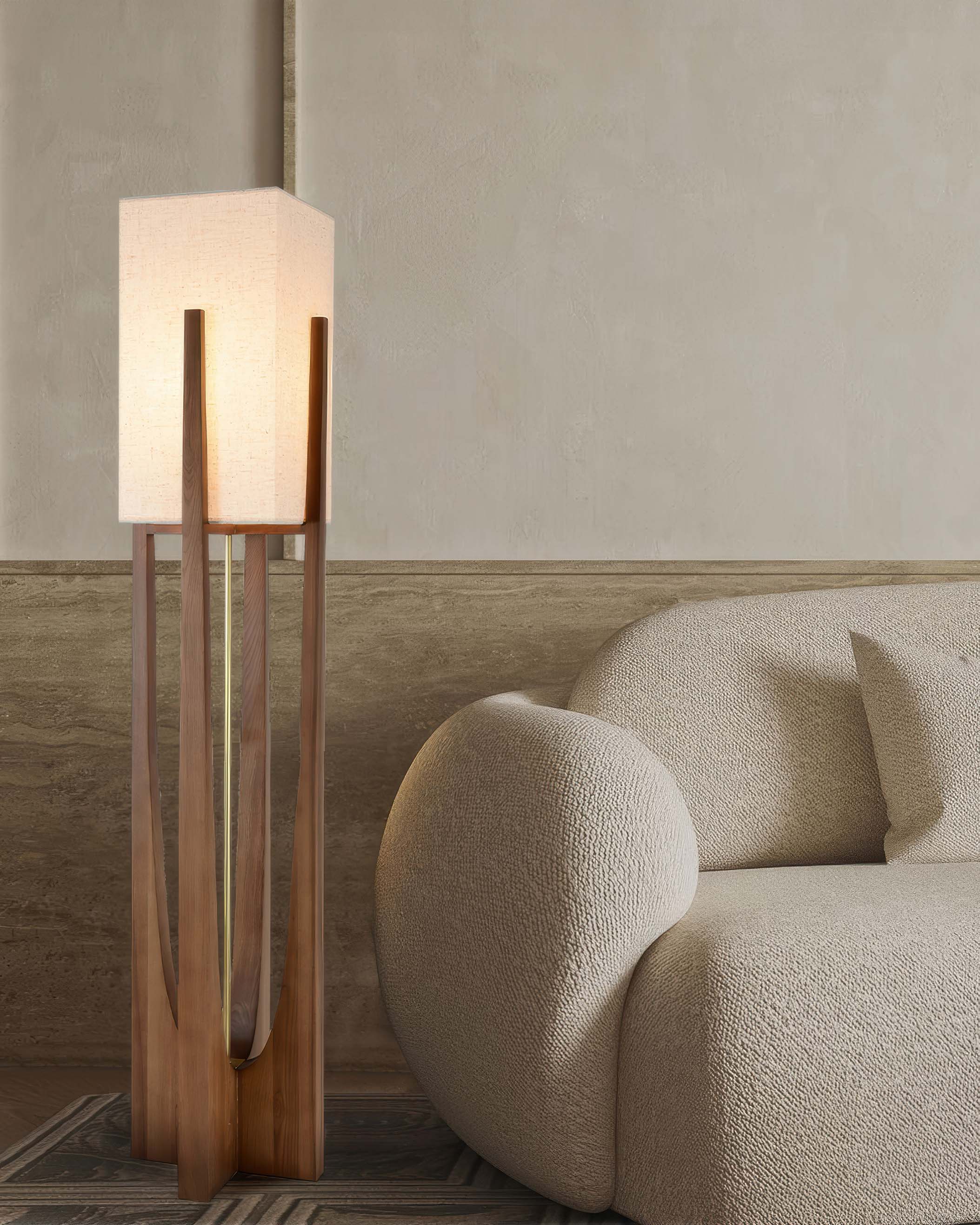 Stolní lampa Kairo Seto z ořechového dřeva v minimalistickém stylu s mosaznými akcenty a japonským designem
