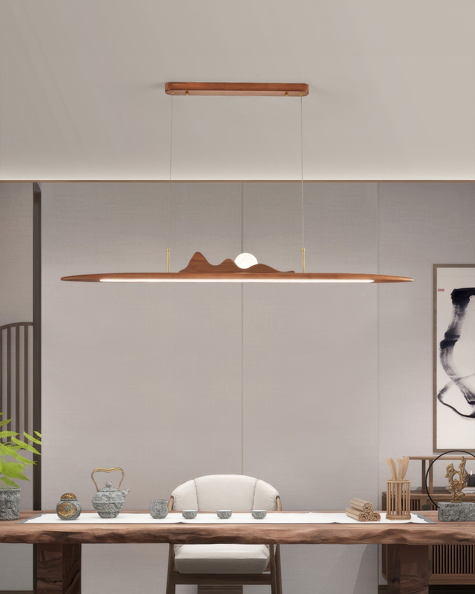 Závěsná lampa NovaLine z dřevěných pruhů ve stylu Wabi Sabi pro moderní domovy