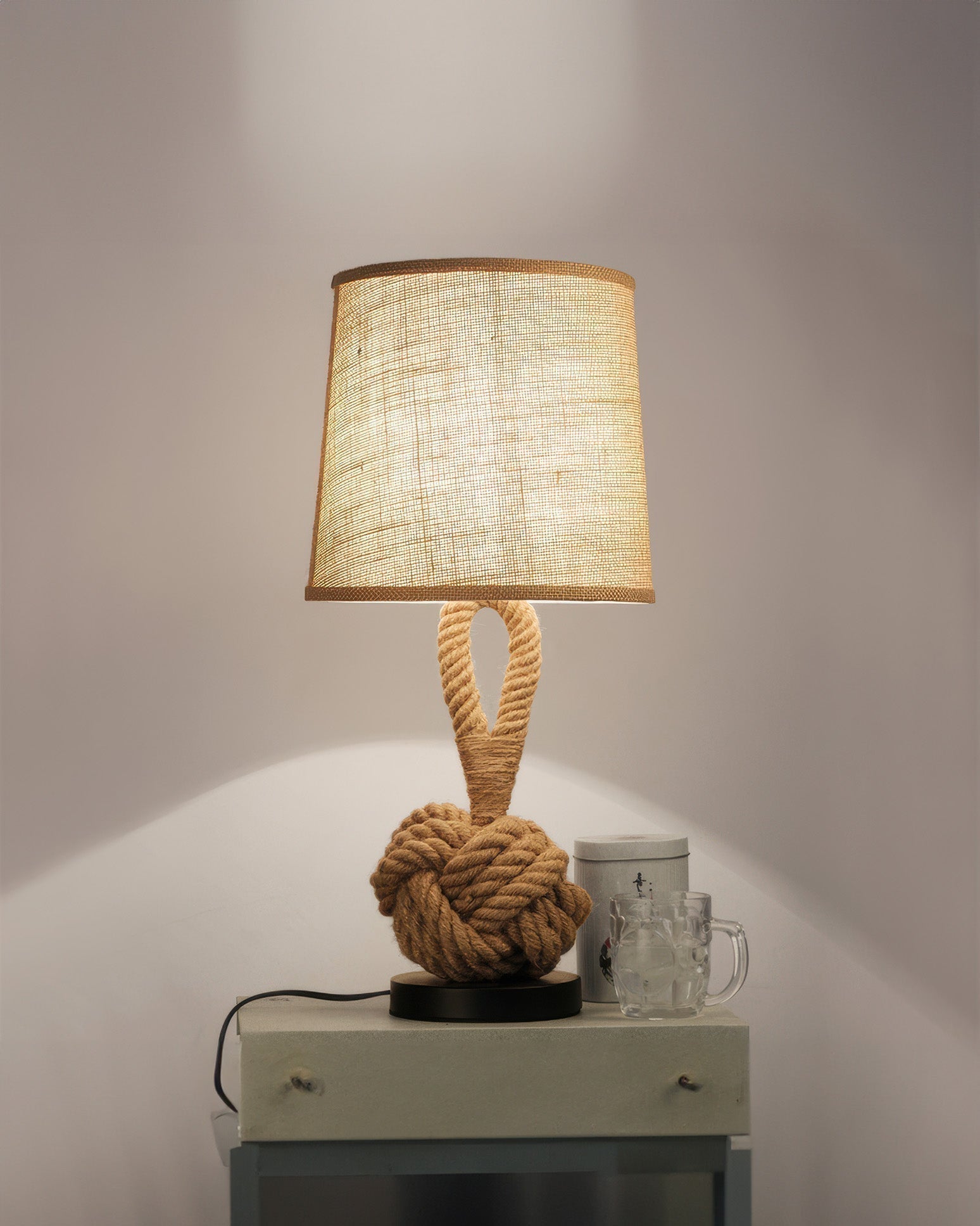 Hemp Rope Table Lamp With Linen Shade And E27 Socket By Lumenara