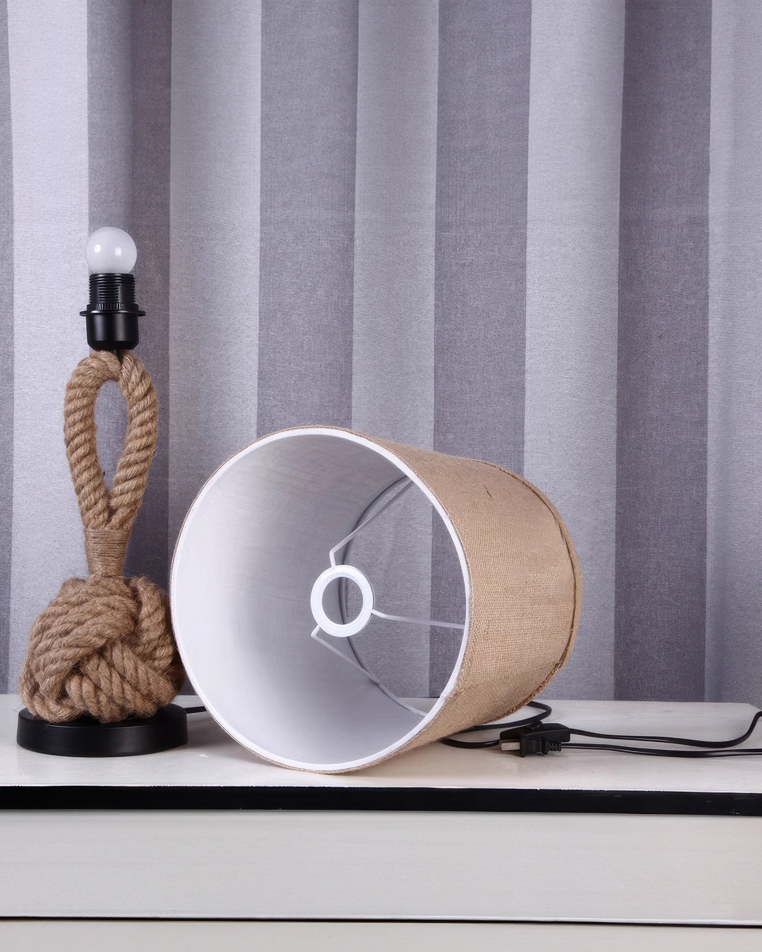 Hemp Rope Table Lamp With Linen Shade And E27 Socket By Lumenara