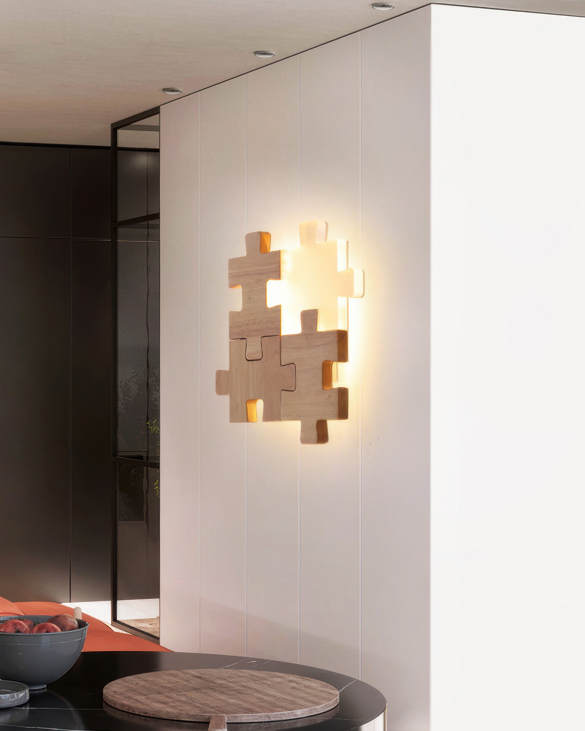 SylvaOak dřevěná puzzle LED nástěnná lampa v severském minimalistickém designu pro moderní interiéry