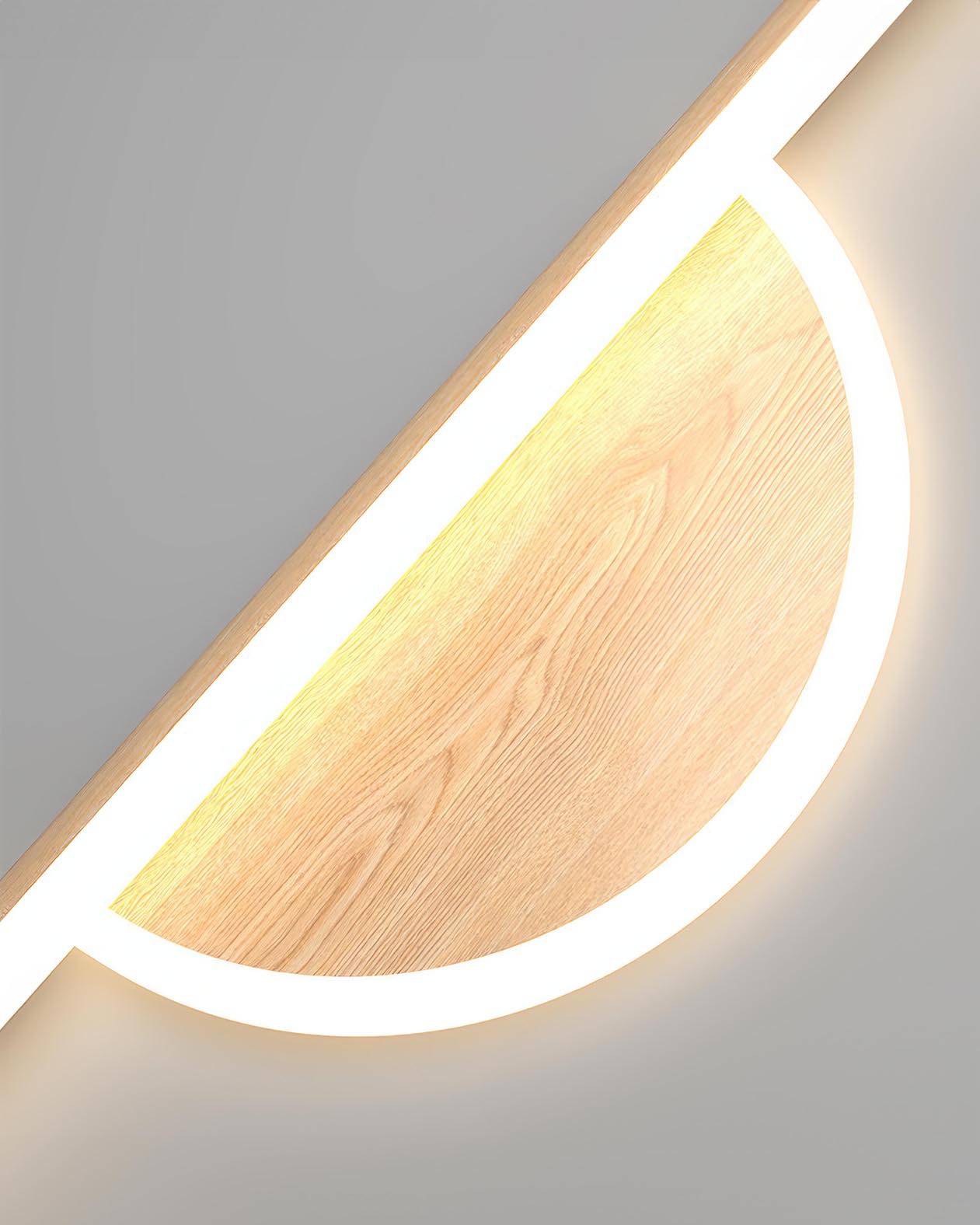 Iluminación ambiental para fondo de TV con lámpara de pared de madera Sylva Arc y resplandor suave de tubo