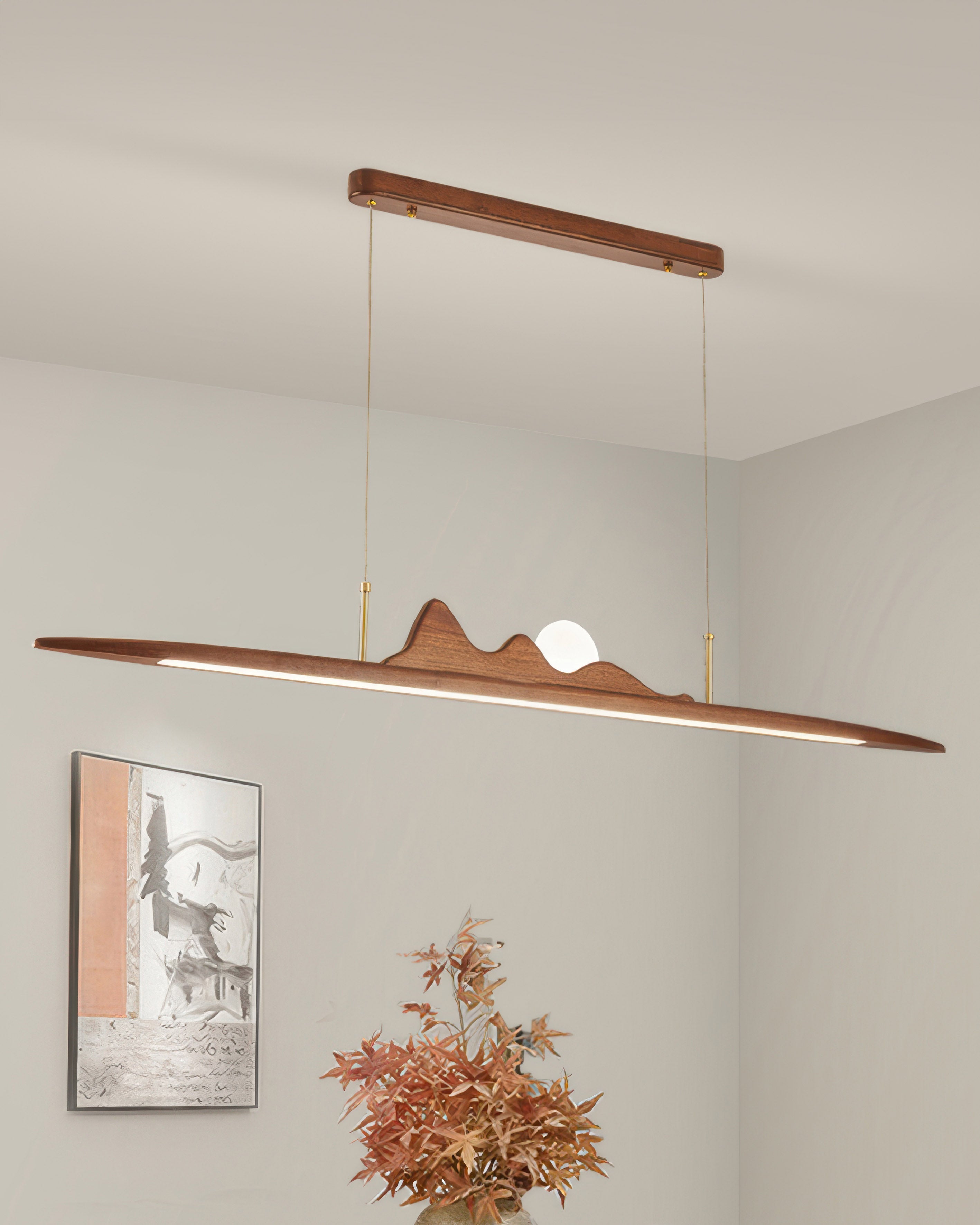 Závěsná lampa NovaLine z dřevěných pruhů ve stylu Wabi Sabi pro moderní domovy