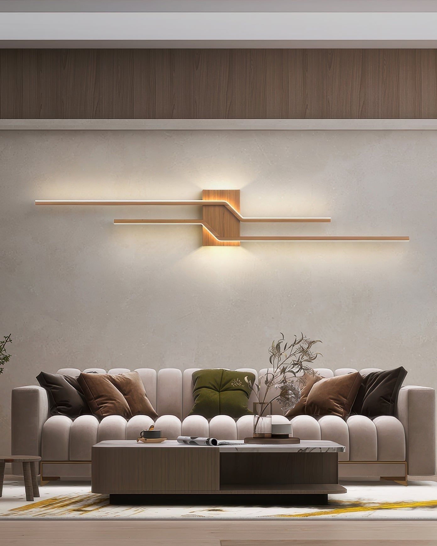Nástěnné LED světlo Lyra s dřevěnou texturou v minimalistickém stylu pro moderní interiéry Ekologické osvětlení