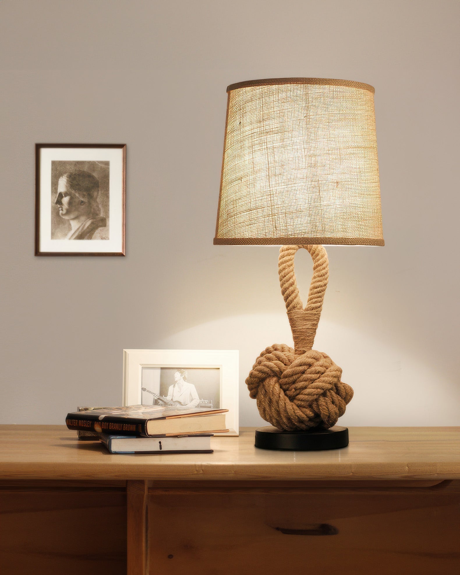 Hemp Rope Table Lamp With Linen Shade And E27 Socket By Lumenara
