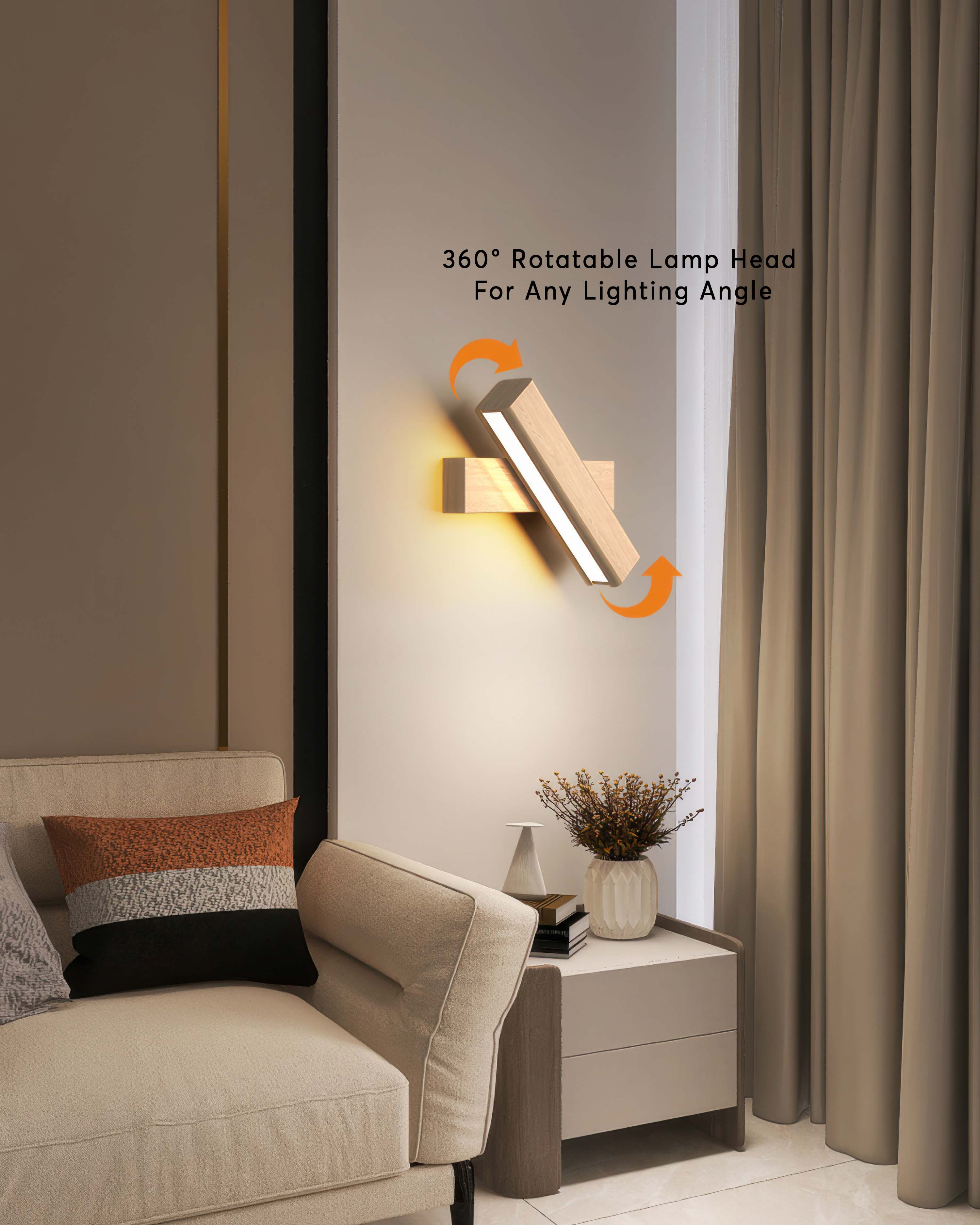 Lámpara de pared Eldara con textura de madera nórdica y brazo ajustable giratorio Estilo escandinavo